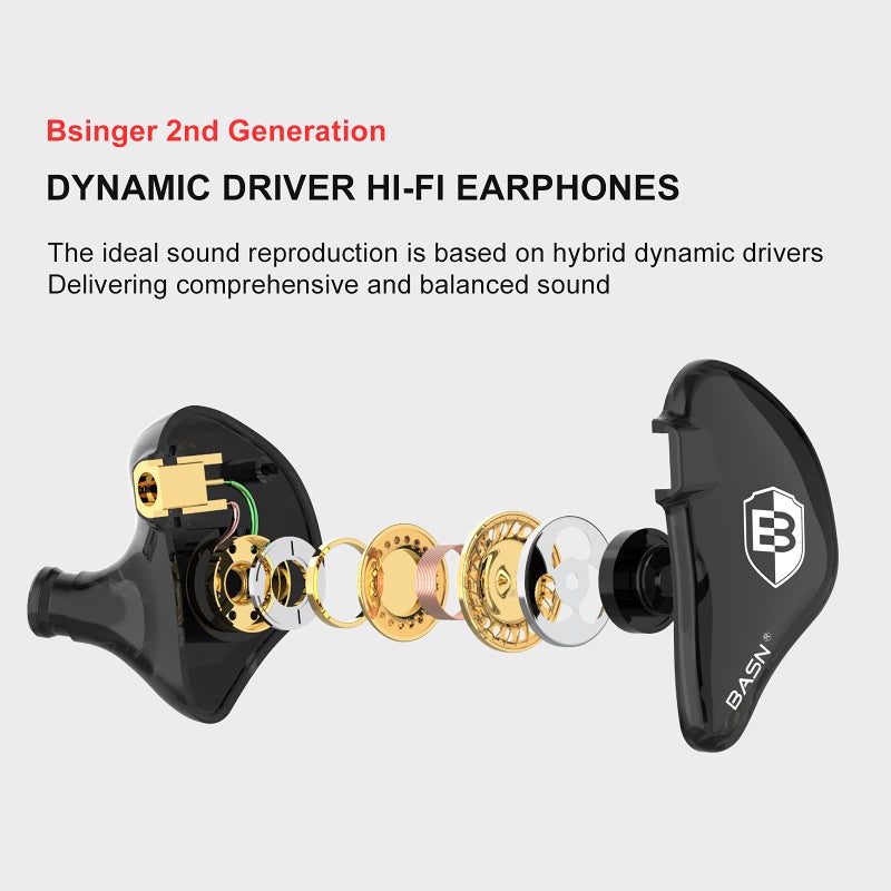 BASN in Ear Monitor Headphones for Musicians, Bsinger 2nd Generation Sound Isolating Earphones with Dual Dynamic Drivers Detachable MMCX Cable (Black)â€¦ - Image 4